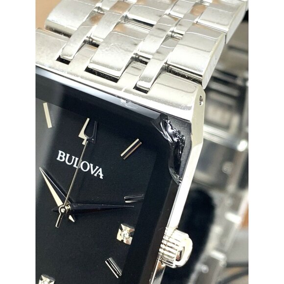 Bulova Men's Watch 96D145 Diamond Black Dial Silver Stainless Steel Quartz CHIP - Picture 3 of 14